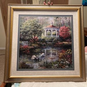 Vintage Swan and Gazebo painting